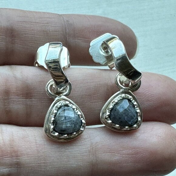 VTG‎ Barse 925 Sterling Silver Labradorite 1" Earrings Triangle Shape Blue 7.5g - Picture 1 of 5